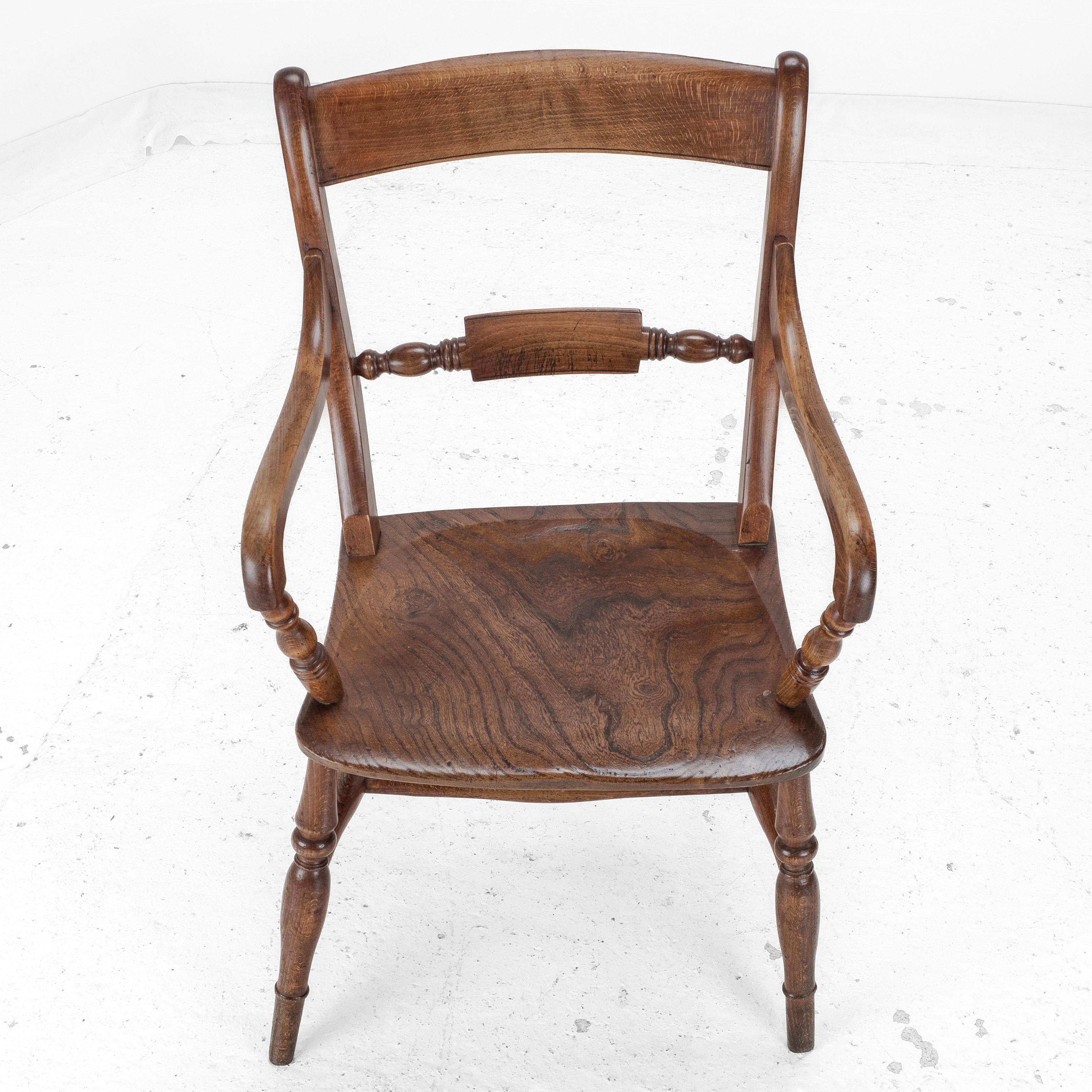 C.19th Set of 6 Elm Ash Beech Windsor Farmhouse Kitchen Dining Chairs and Carver For Sale 11