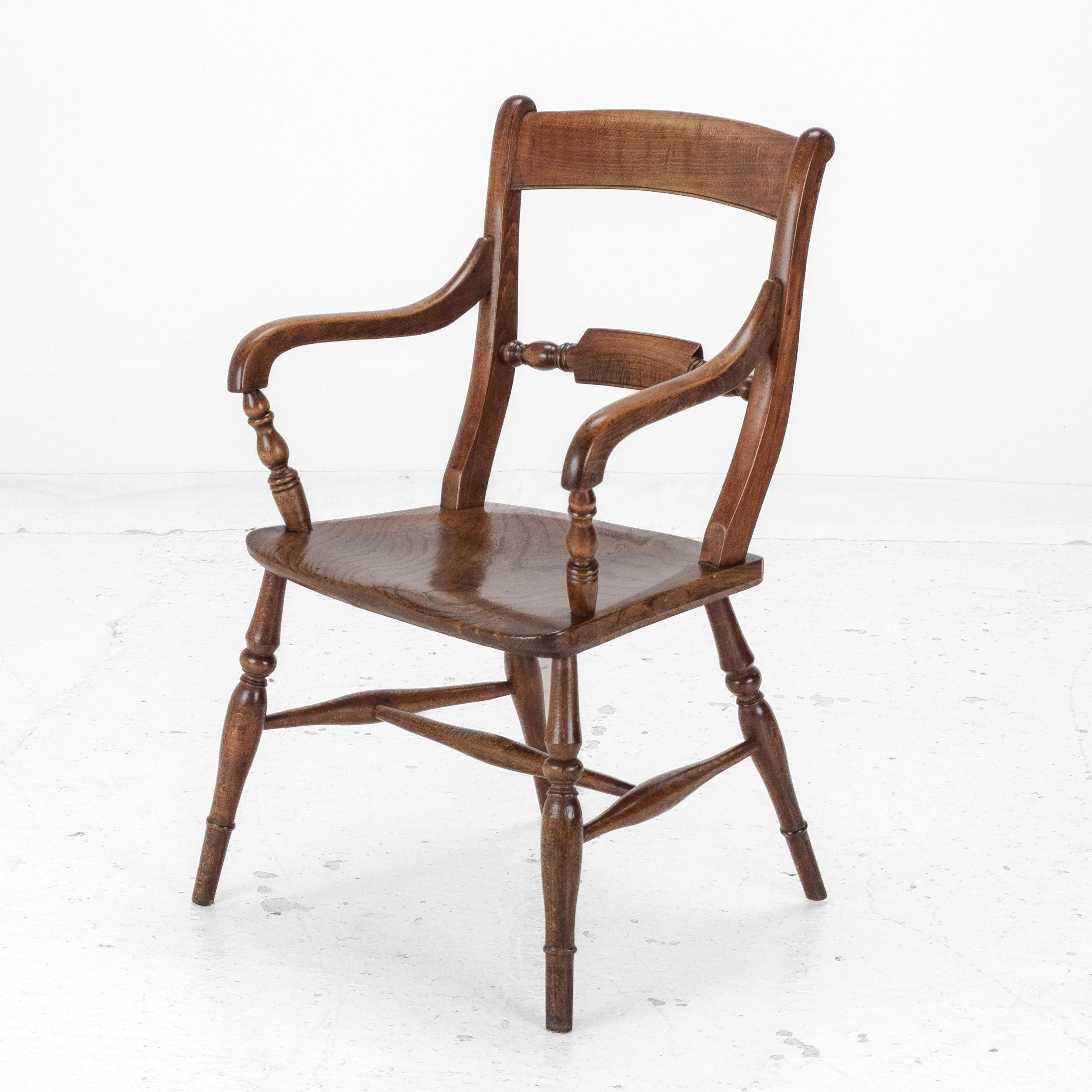Late 19th Century C.19th Set of 6 Elm Ash Beech Windsor Farmhouse Kitchen Dining Chairs and Carver For Sale