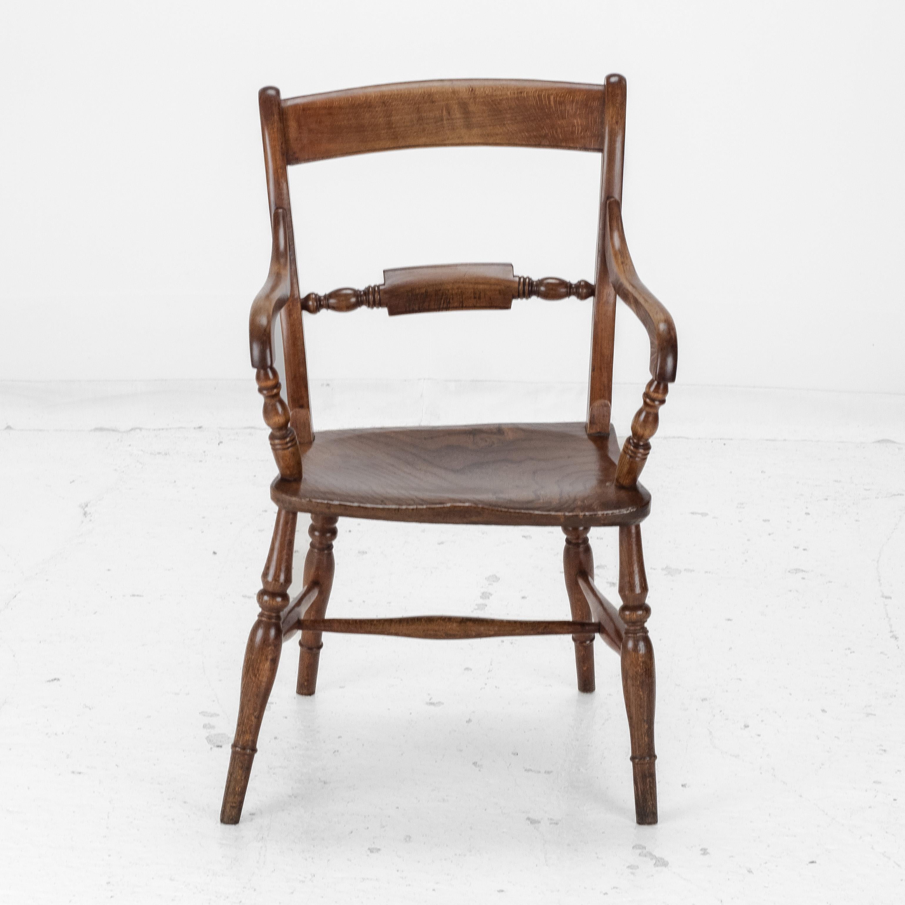 C.19th Set of 6 Elm Ash Beech Windsor Farmhouse Kitchen Dining Chairs and Carver For Sale 1