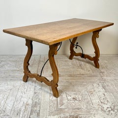 C19th Spanish Oak & Wrought Iron Table – Kitchen, Dining, Or Centre Table