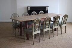 19th Century Swedish Folk Art Trestle Table in Original Paint