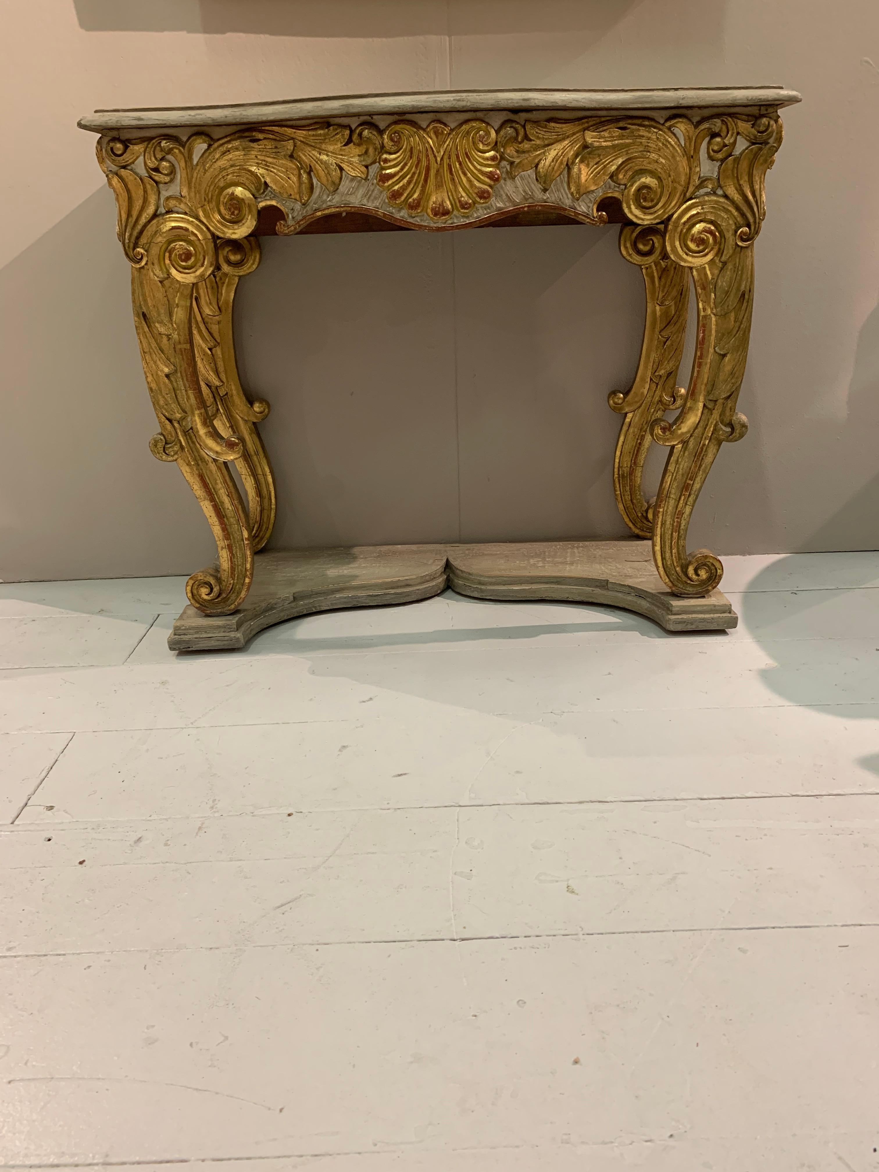 C19th Swedish Rococo Console with Gilded & Painted Shells & Scroll Decoration In Good Condition In London, GB