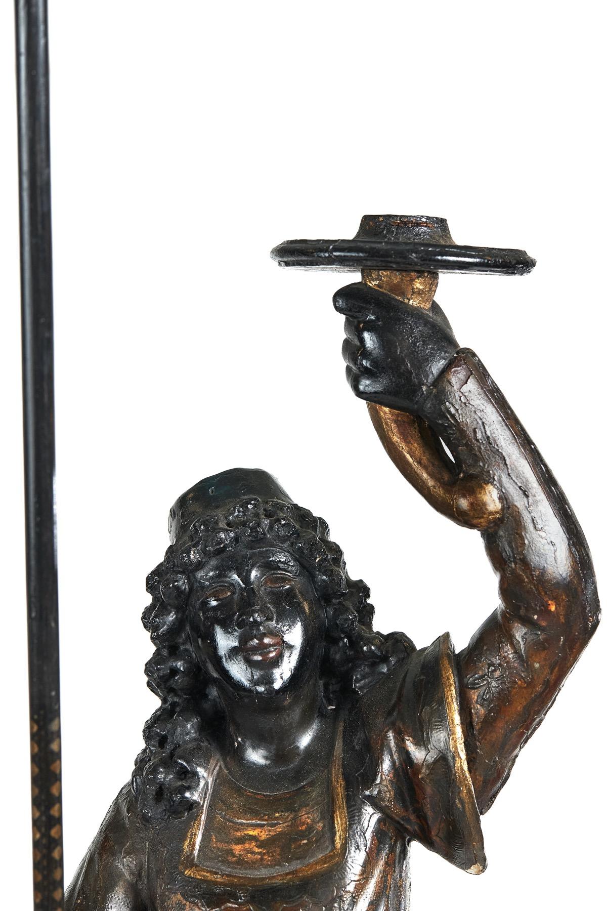 Grand Tour C 19th Venetian Carved Gondolier Figure Candlestand For Sale