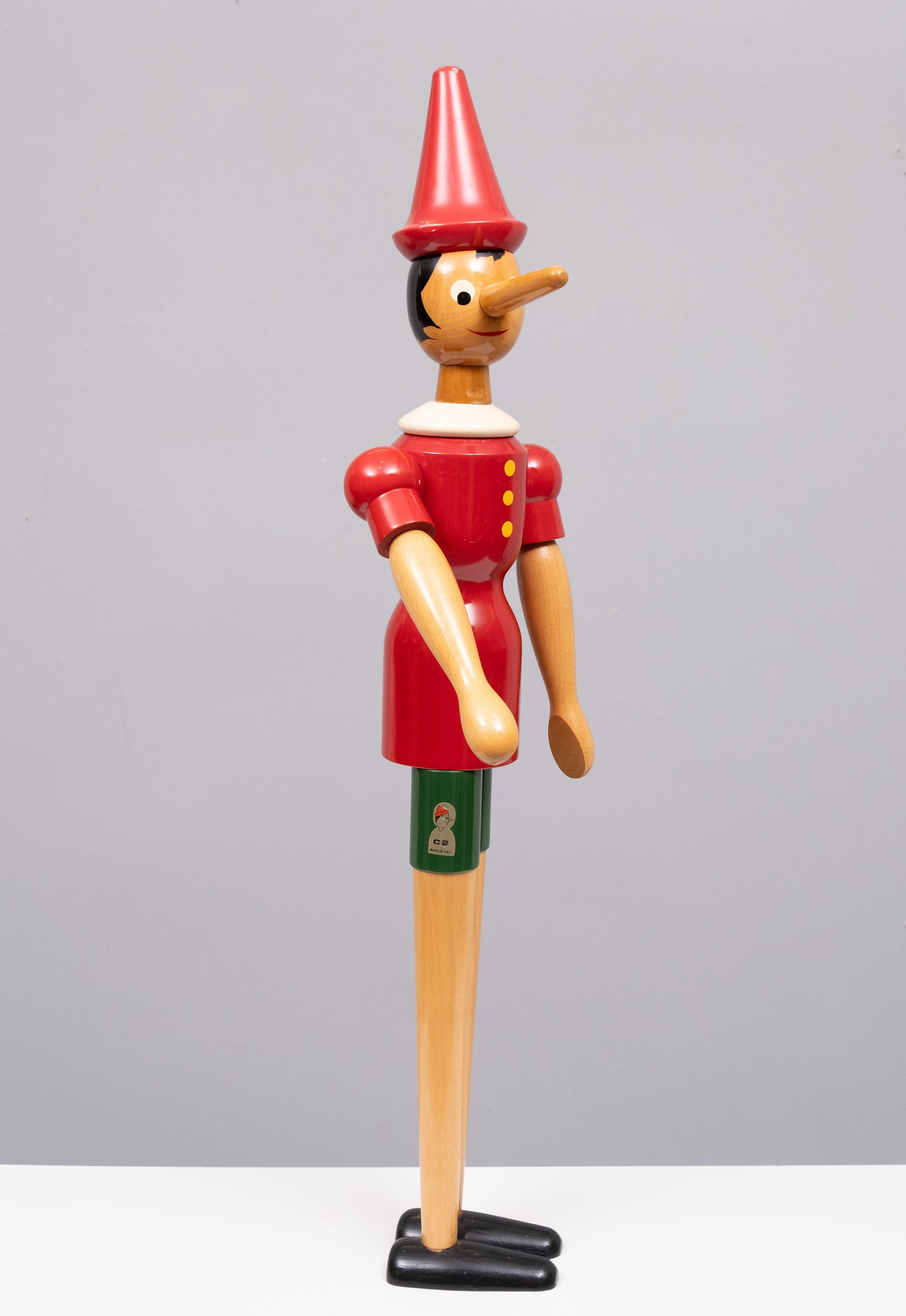 italien C2  Rainoldi plus de 37 pouces  Pinocchio en bois de Beeche  1980 Italie  en vente