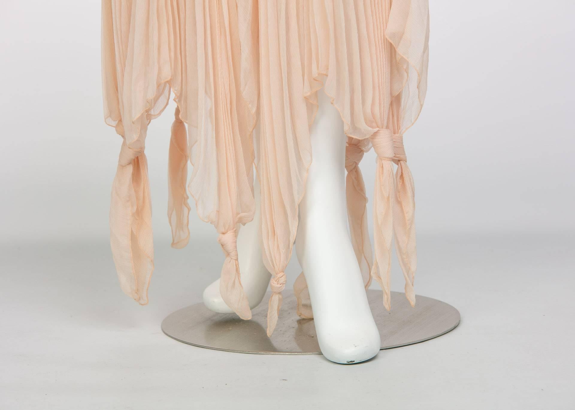 White Jean Paul Gaultier Blush Crinkle Silk Chiffon Rib Knit Yoke Skirt, 2000s