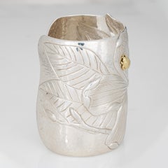 c2000 Tiffany & Co Magnolia Cuff Bracelet Sterling Silver 18k Gold 3" Wide