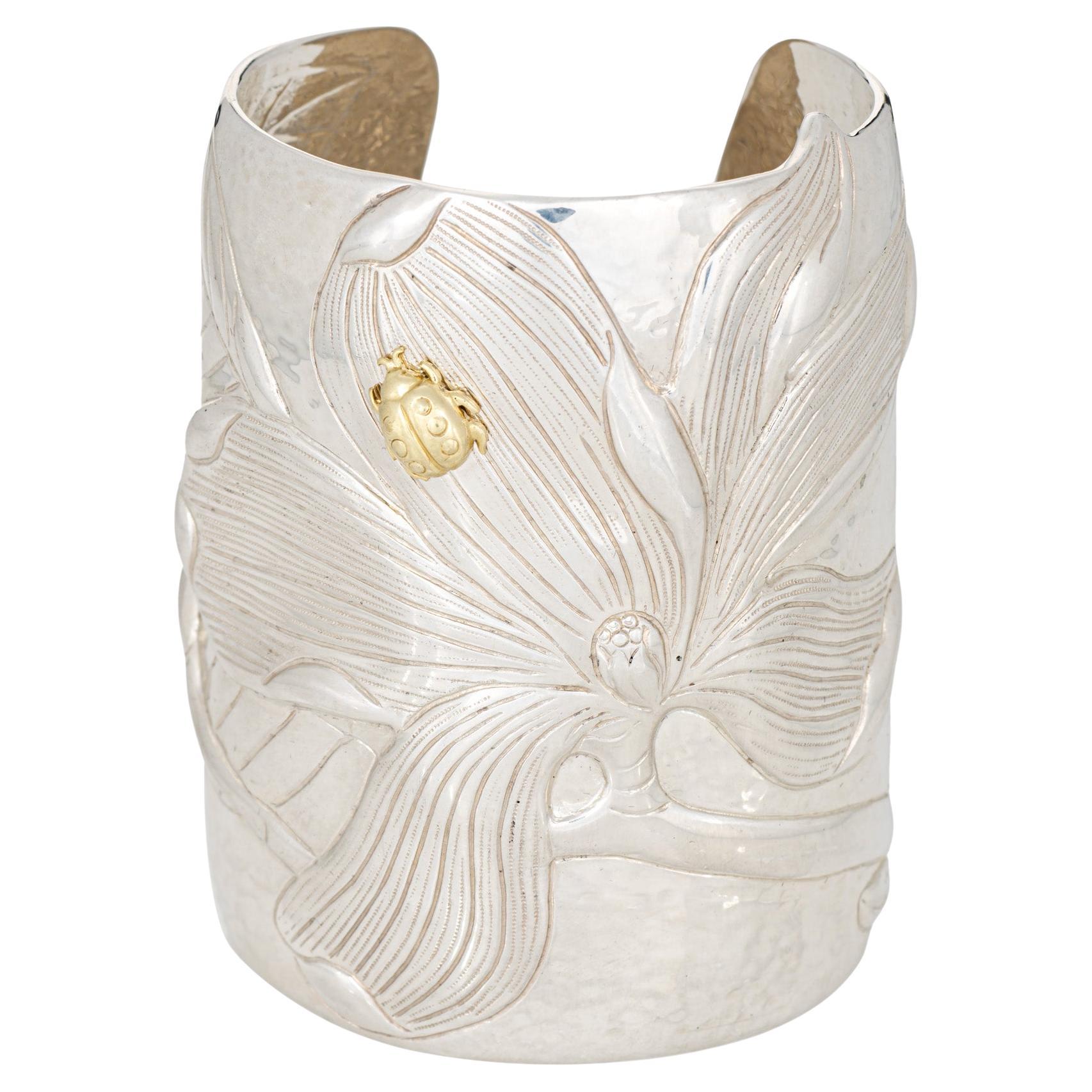 c2000 Tiffany & Co Magnolia Cuff Bracelet Sterling Silver 18k Gold 3" Wide