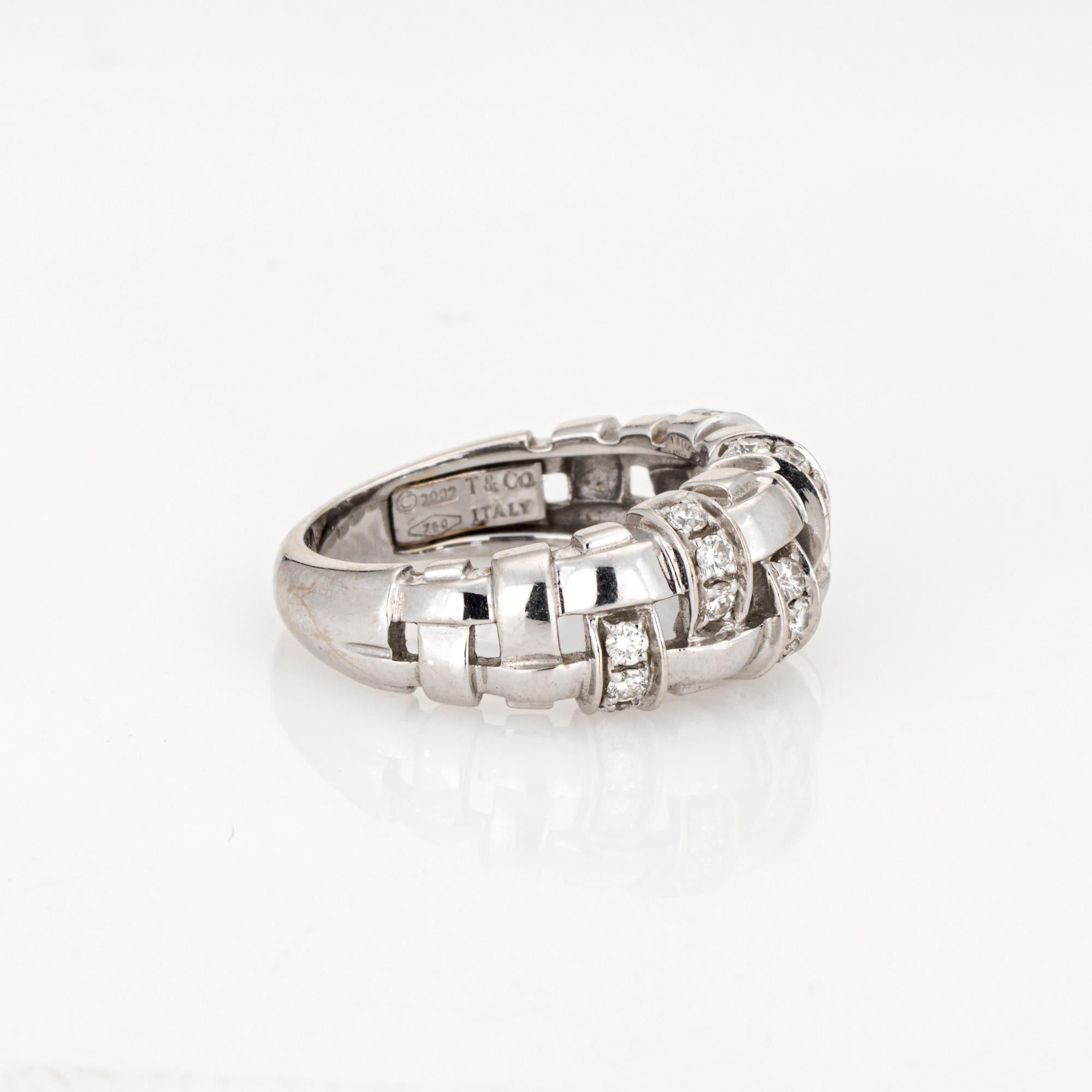 Contemporary c2002 Tiffany & Co Vannerie Diamond Ring Sz 5.5 Band 18k White Gold Signed For Sale