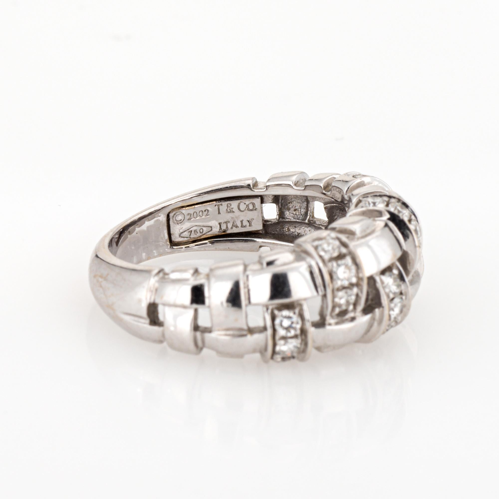 c2002 Tiffany & Co Vannerie Diamond Ring Sz 5.5 Band 18k White Gold Signed For Sale 1