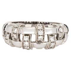 c2002 Anillo de diamantes Tiffany & Co Vannerie Sz 5,5 Banda de oro blanco de 18k Firmado