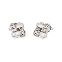 c2002 Tiffany & Co Vannerie Diamond Stud Earrings 18k White Gold Signed Jewelry