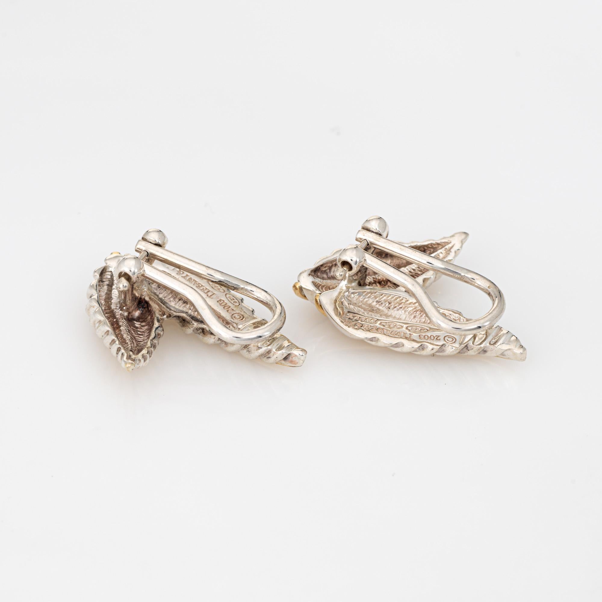 Contemporary c2003 Tiffany & Co Leaf Earrings Vintage Sterling Silver 18k Gold Clip On Signed For Sale