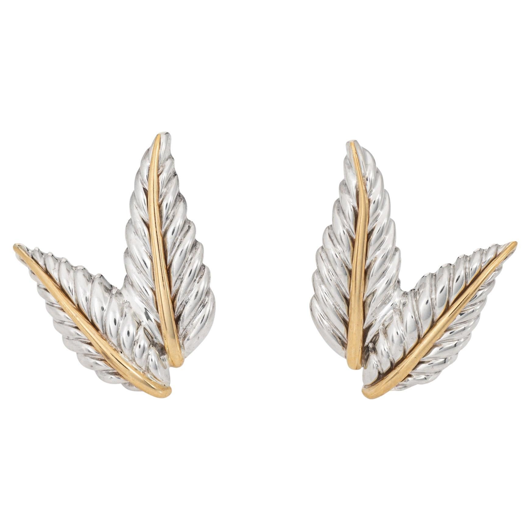 c2003 Tiffany & Co Leaf Earrings Vintage Sterling Silver 18k Gold Clip On Signed