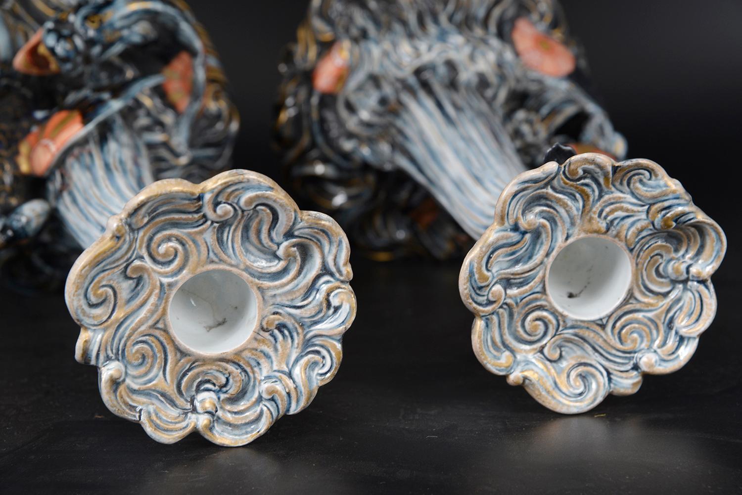 Paire de chandeliers Keller & Guerin en poterie française Lunéville Saint Clément C20th en vente 1