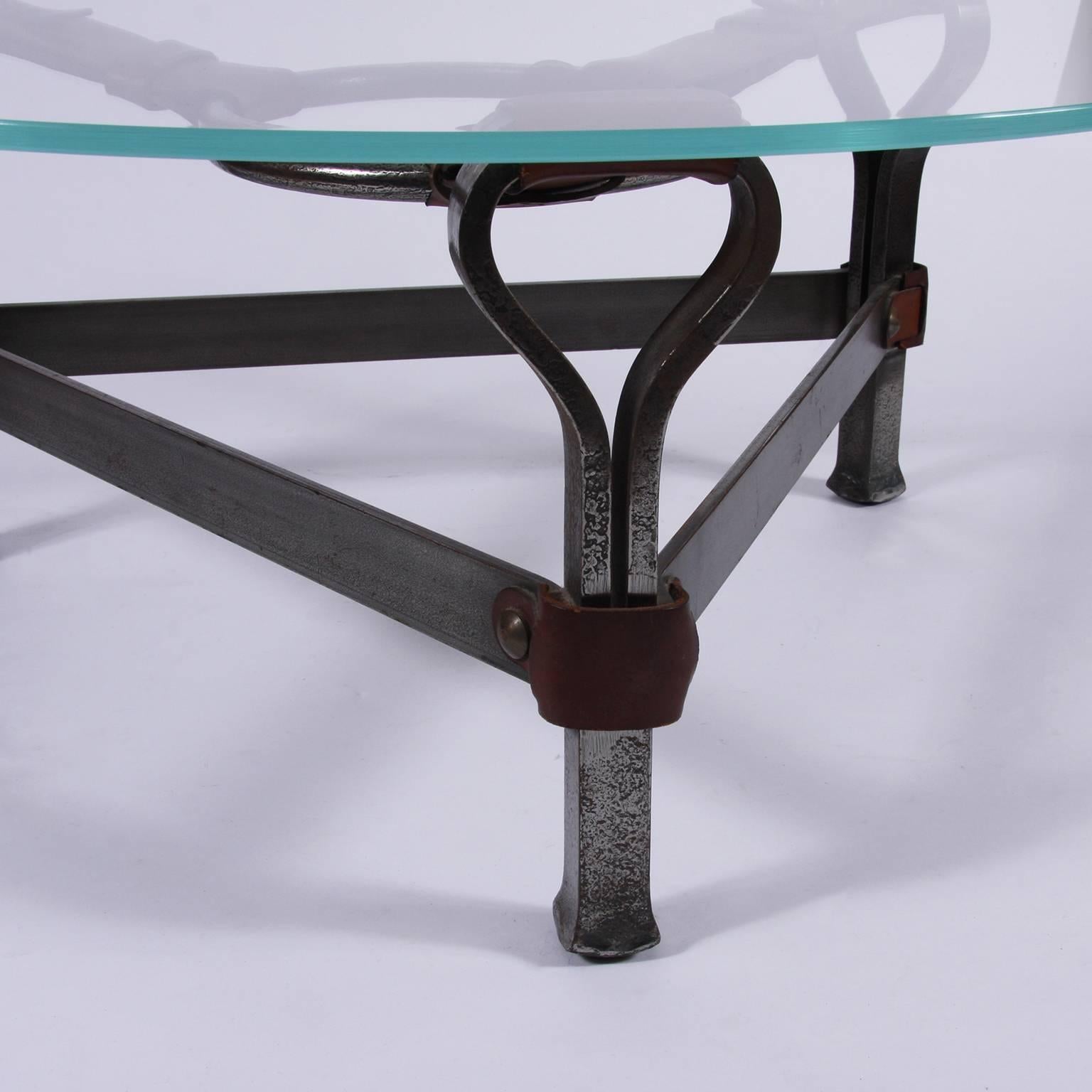 Mid-20th Century 20th Century Wrought Iron and Leather Coffee Table