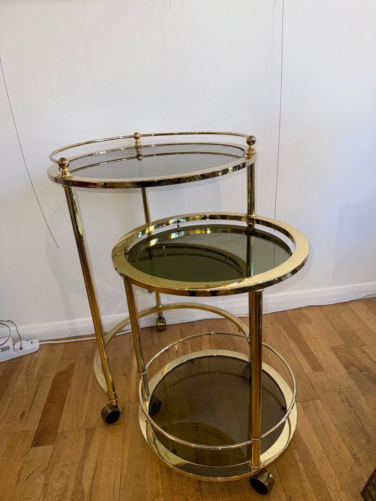 Mid-Century Modern C.70's Italian, Three Tiers Bra Cart In The Style Of The Milo Baughman For Sale