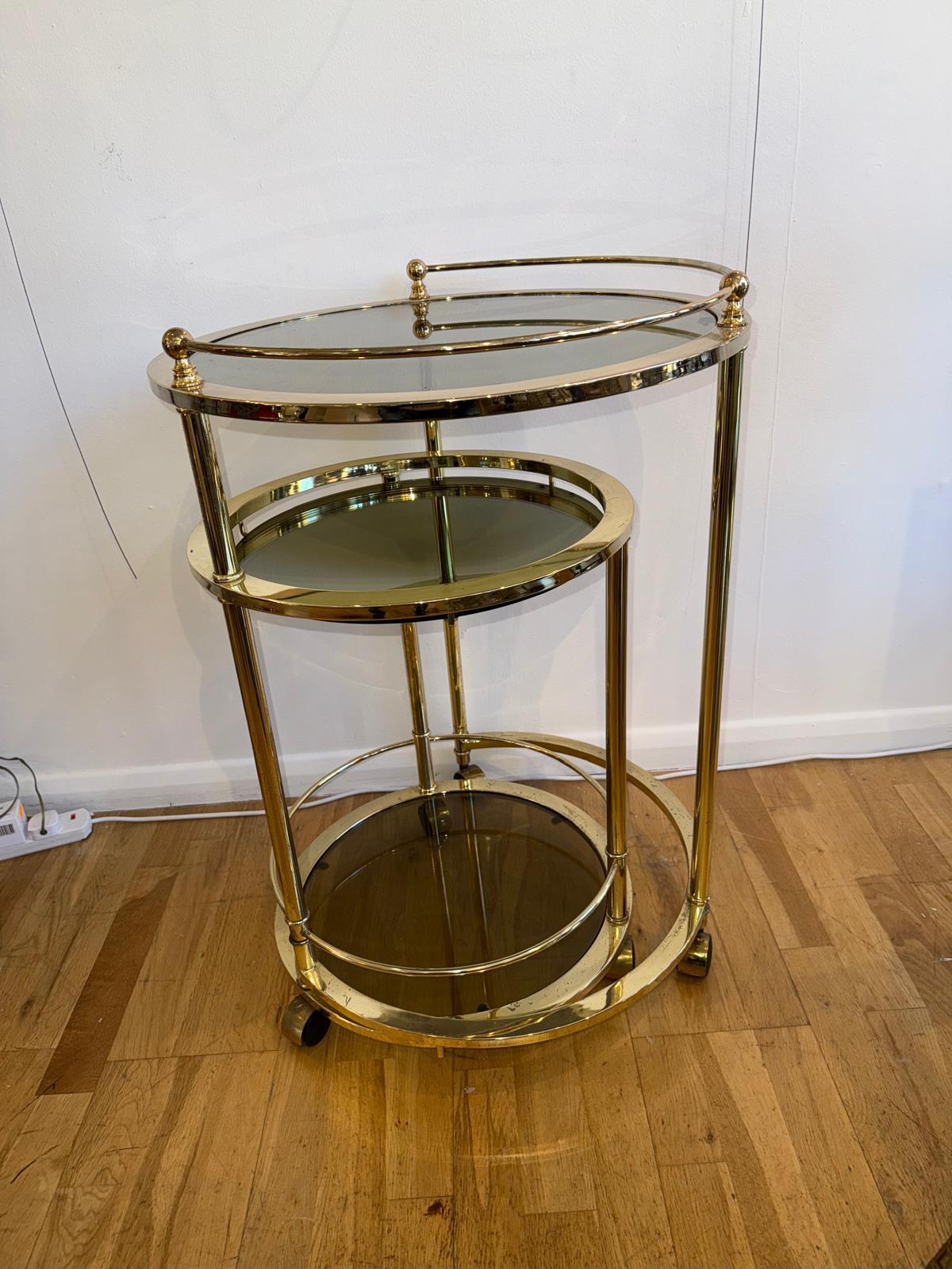 Mid-20th Century C.70's Italian, Three Tiers Bra Cart In The Style Of The Milo Baughman For Sale