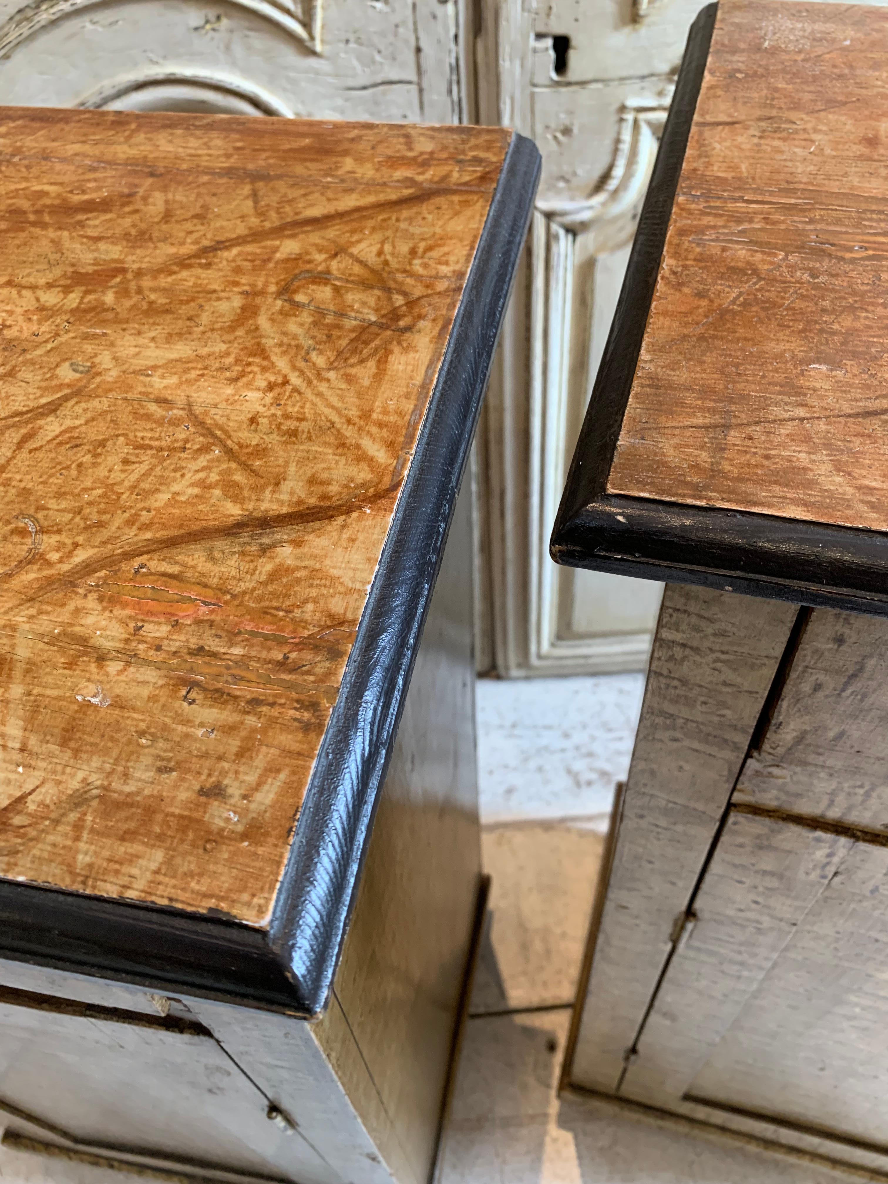 Dipinto Coppia di comodini svedesi C900s in legno simulato e dipinto in vendita