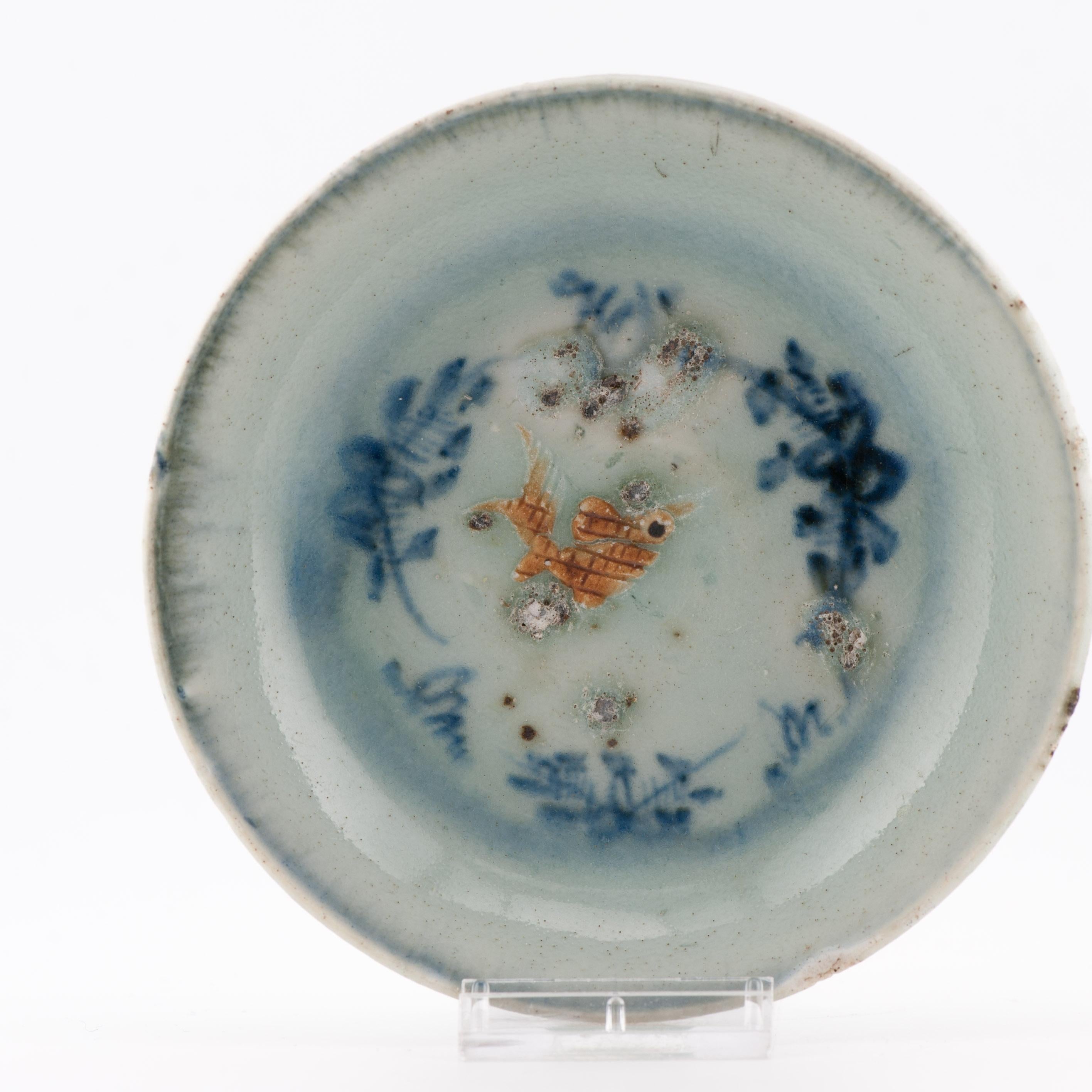 Ming Ca 1500 Antique raised moulded Goldfish dishes Chinese Porcelain China For Sale