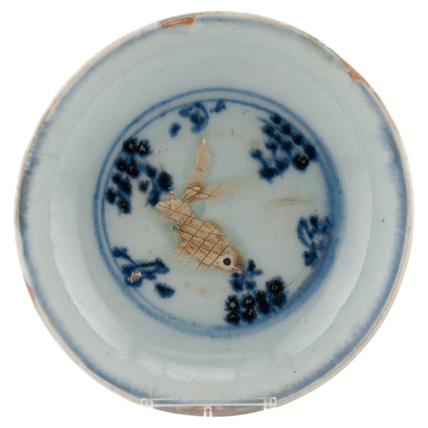 Ca 1500 Antichi piatti a forma di pesce rosso in rilievo Porcellana cinese Cina in vendita