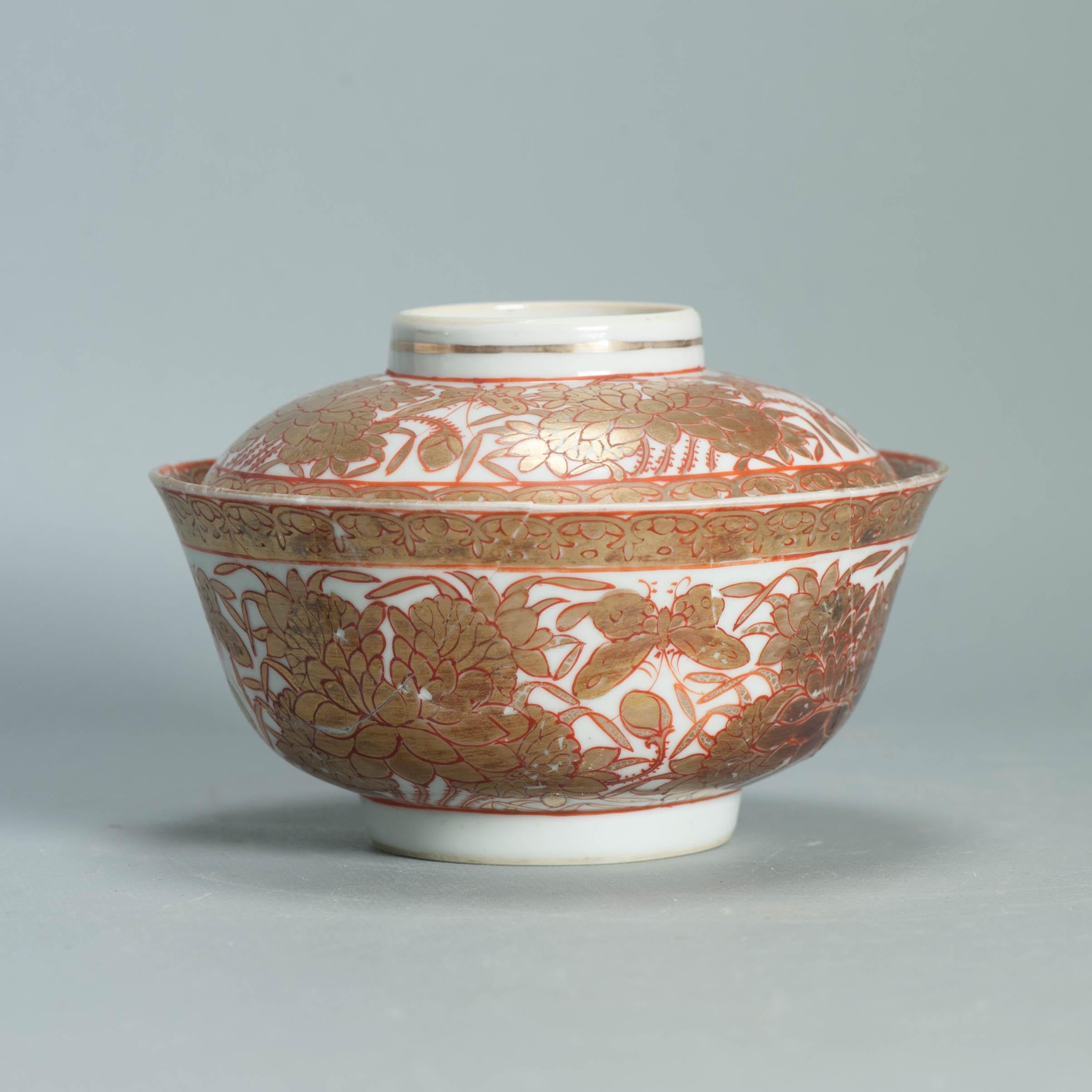 Ca 1700-1720 Gold Imari Arita Japanese Butterfly Flowers Edo Porcelain Gaiwan 8