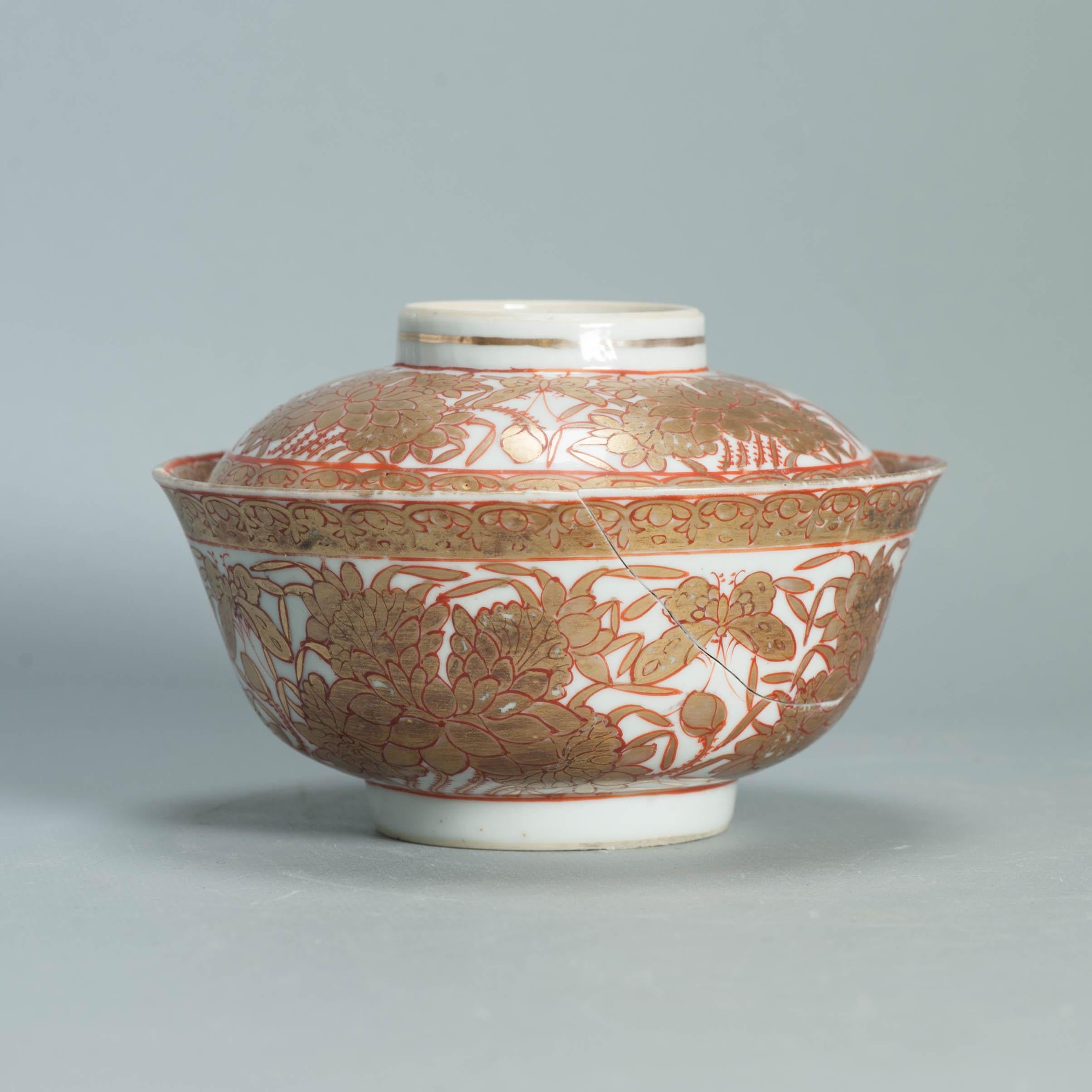 Ca 1700-1720 Gold Imari Arita Japanese Butterfly Flowers Edo Porcelain Gaiwan 10