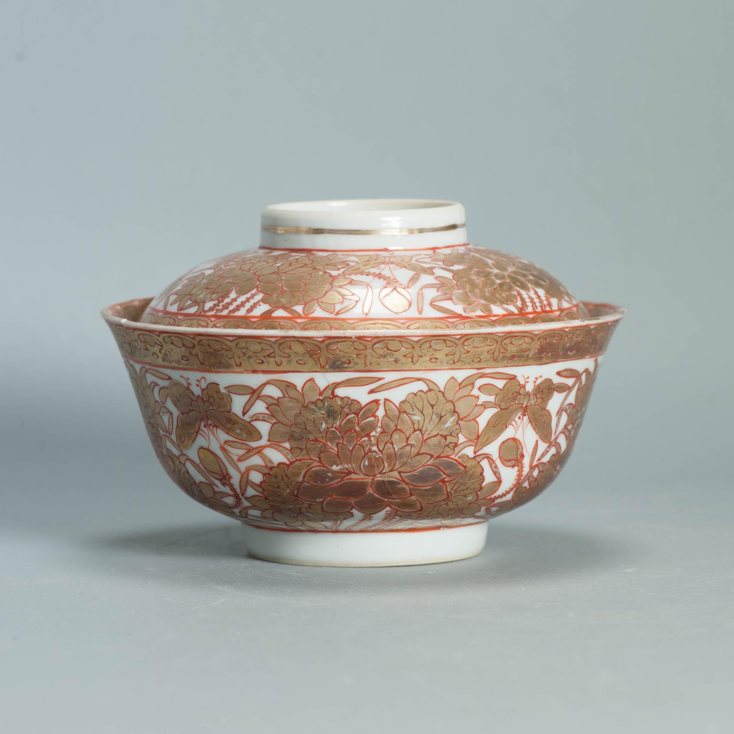 Ca 1700-1720 Gold Imari Arita Japanese Butterfly Flowers Edo Porcelain Gaiwan 2