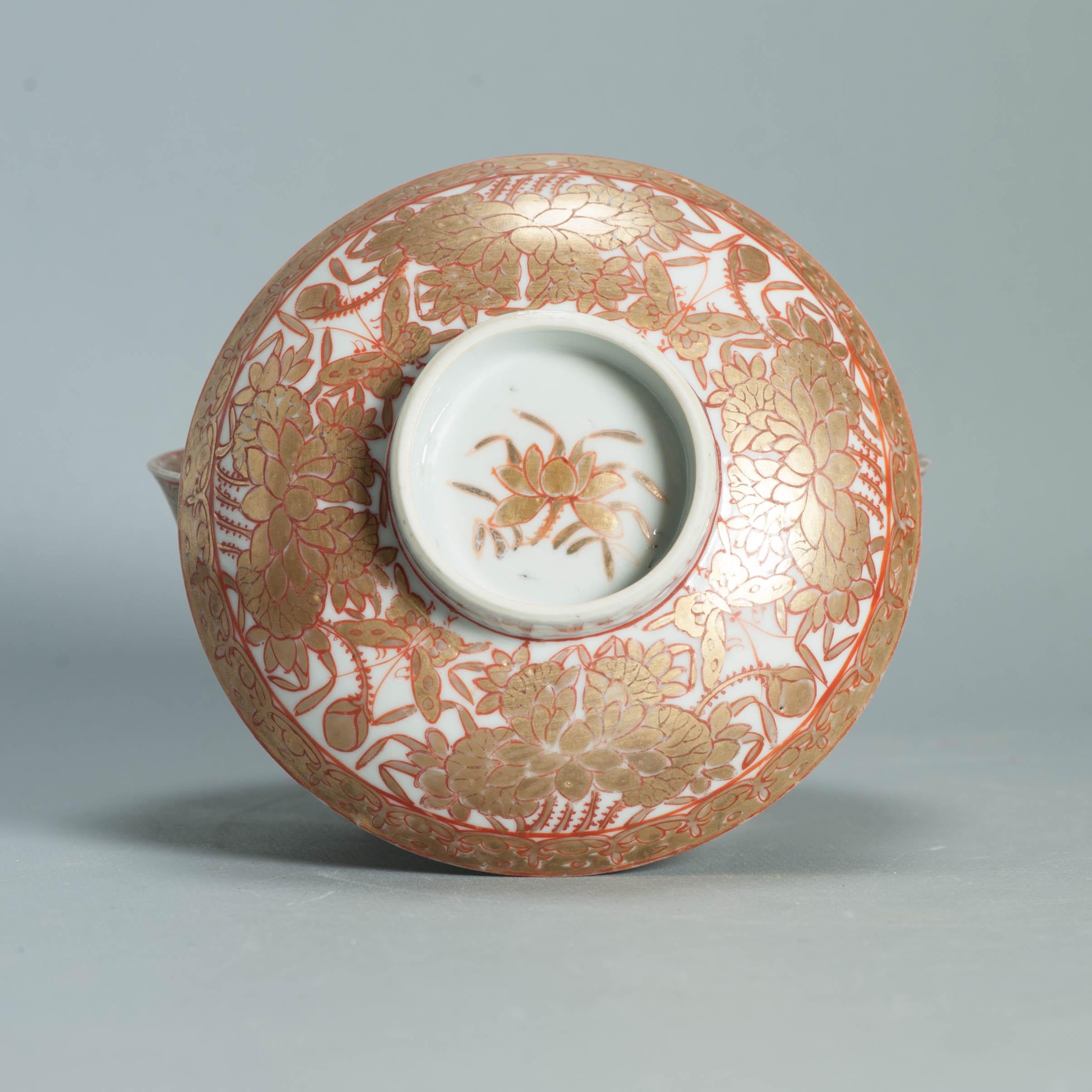 Ca 1700-1720 Gold Imari Arita Japanese Butterfly Flowers Edo Porcelain Gaiwan 3