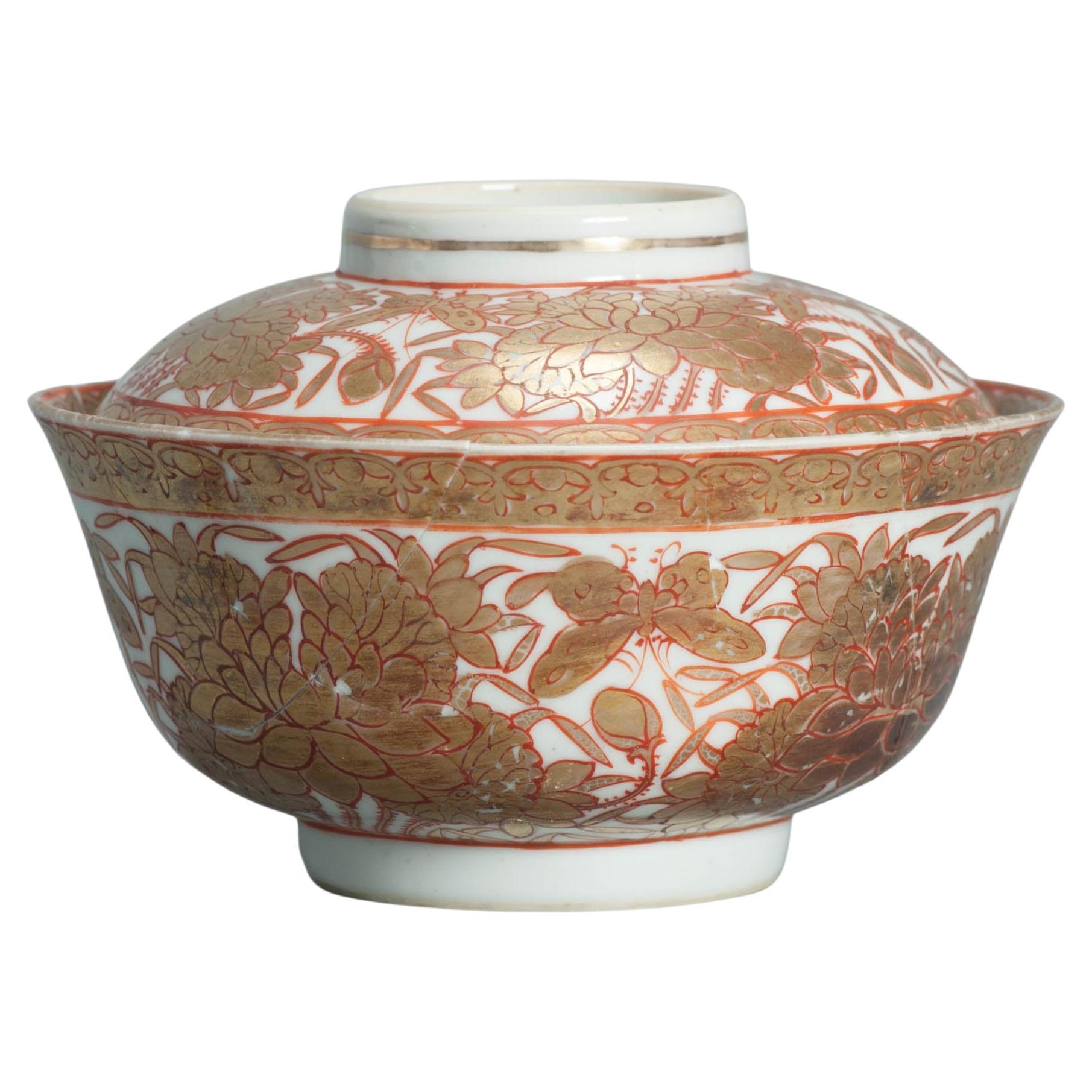 Ca 1700-1720 Gold Imari Arita Japanese Butterfly Flowers Edo Porcelain Gaiwan