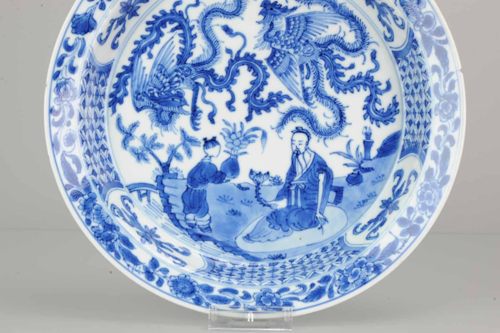 Kangxi-Porzellanteller mit Phönix-Figuren:: Marke Lingzhi Fungus:: um 1700 4