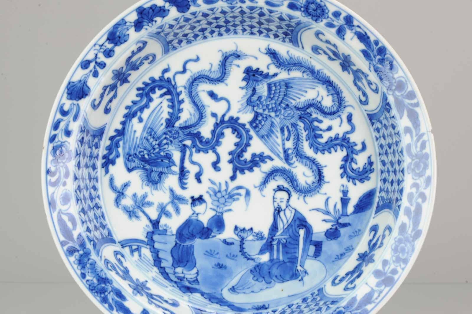 Kangxi-Porzellanteller mit Phönix-Figuren:: Marke Lingzhi Fungus:: um 1700 3