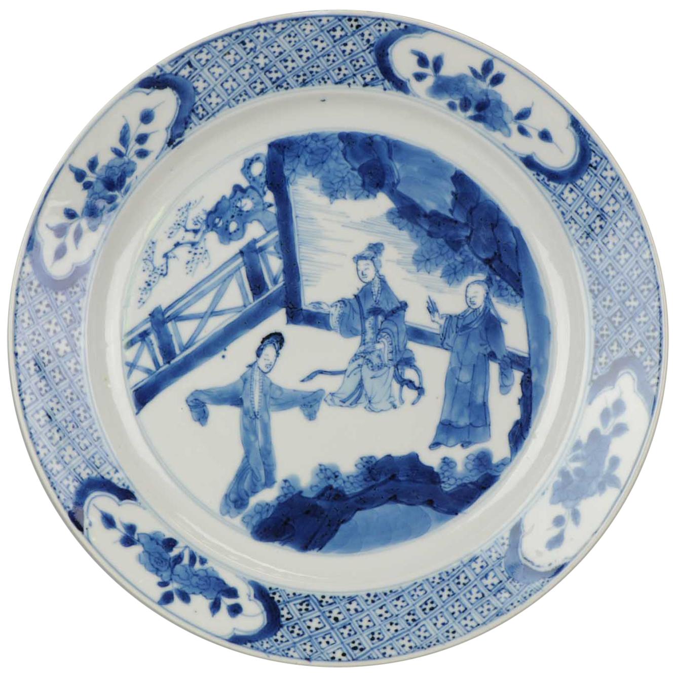 Kangxi Period Chinese Porcelain Plate Pagode Figure Chenghua Mark, circa 1700