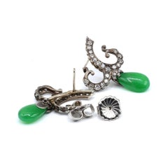CA 1890 Antique Victorian Green Jadeite Jade and Diamond Earrings
