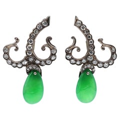 Boucles d'oreilles victoriennes anciennes en jadéite verte et diamants, vers 1890