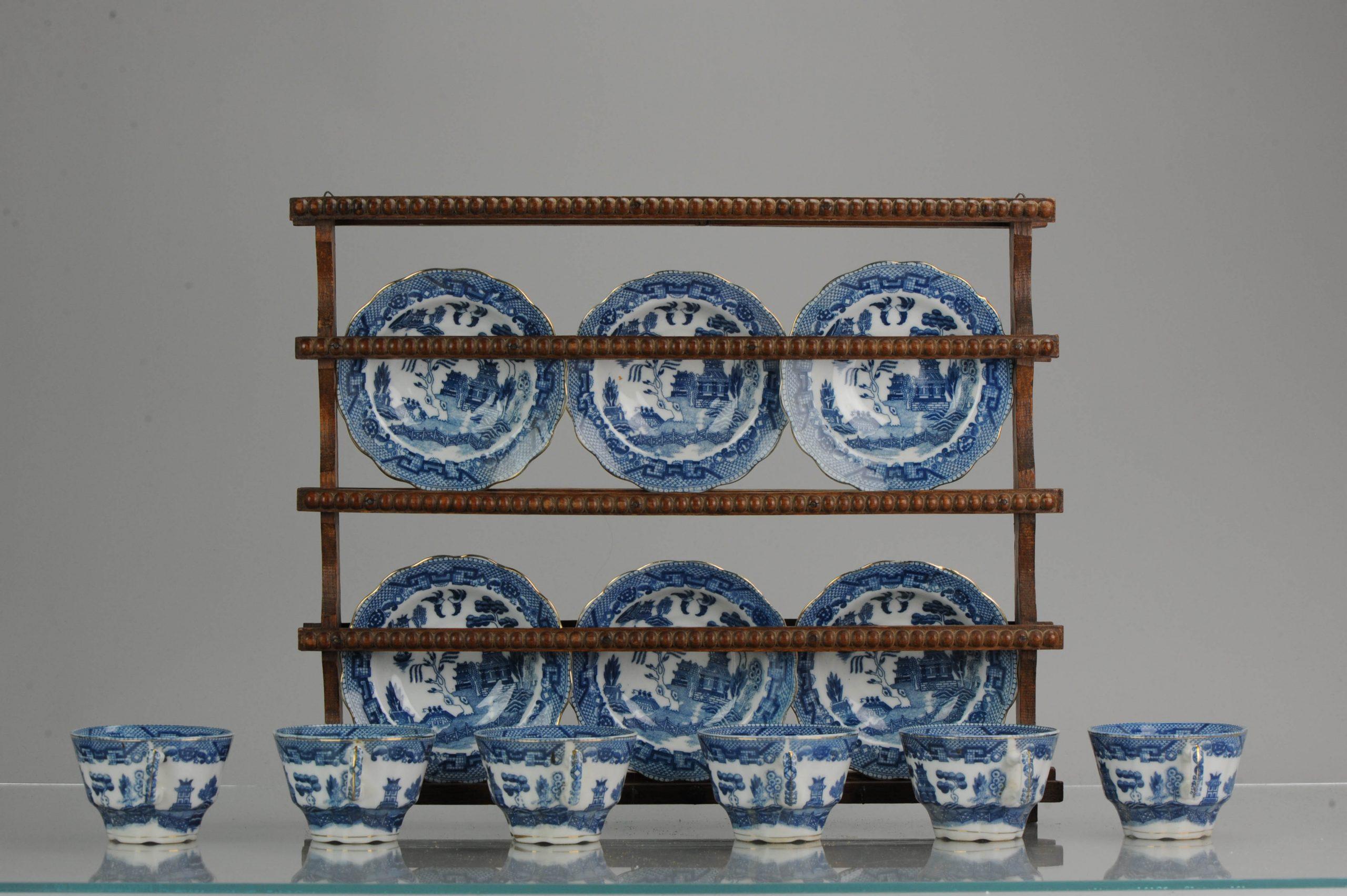 Porcelain Antique European Mosa Tea Set Maastricht Landscape Pattern, circa 1900-1950