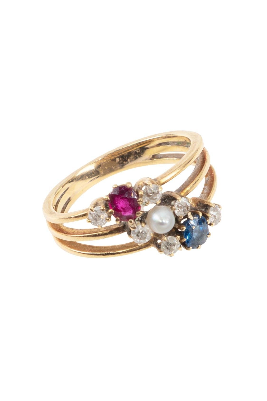 Art Nouveau Ca. 1900 - Anello edoardiano con varie pietre colorate in vendita