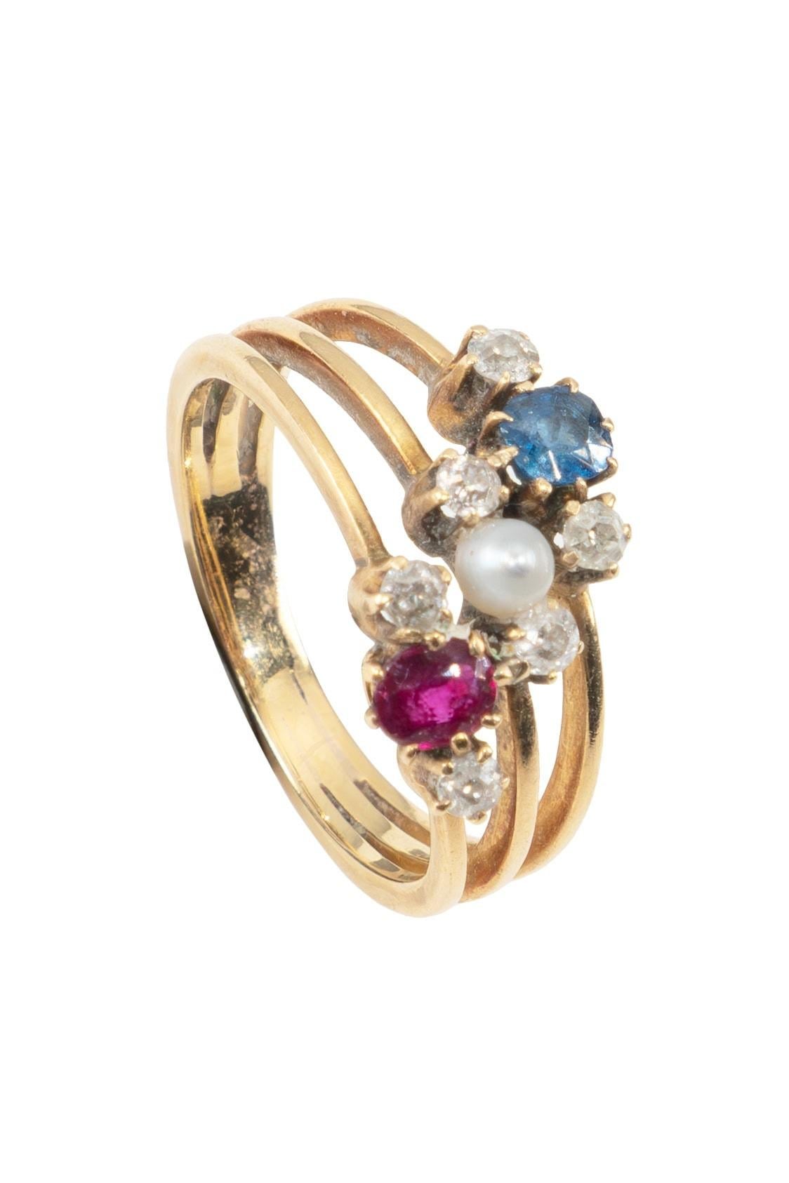Donna Ca. 1900 - Anello edoardiano con varie pietre colorate in vendita