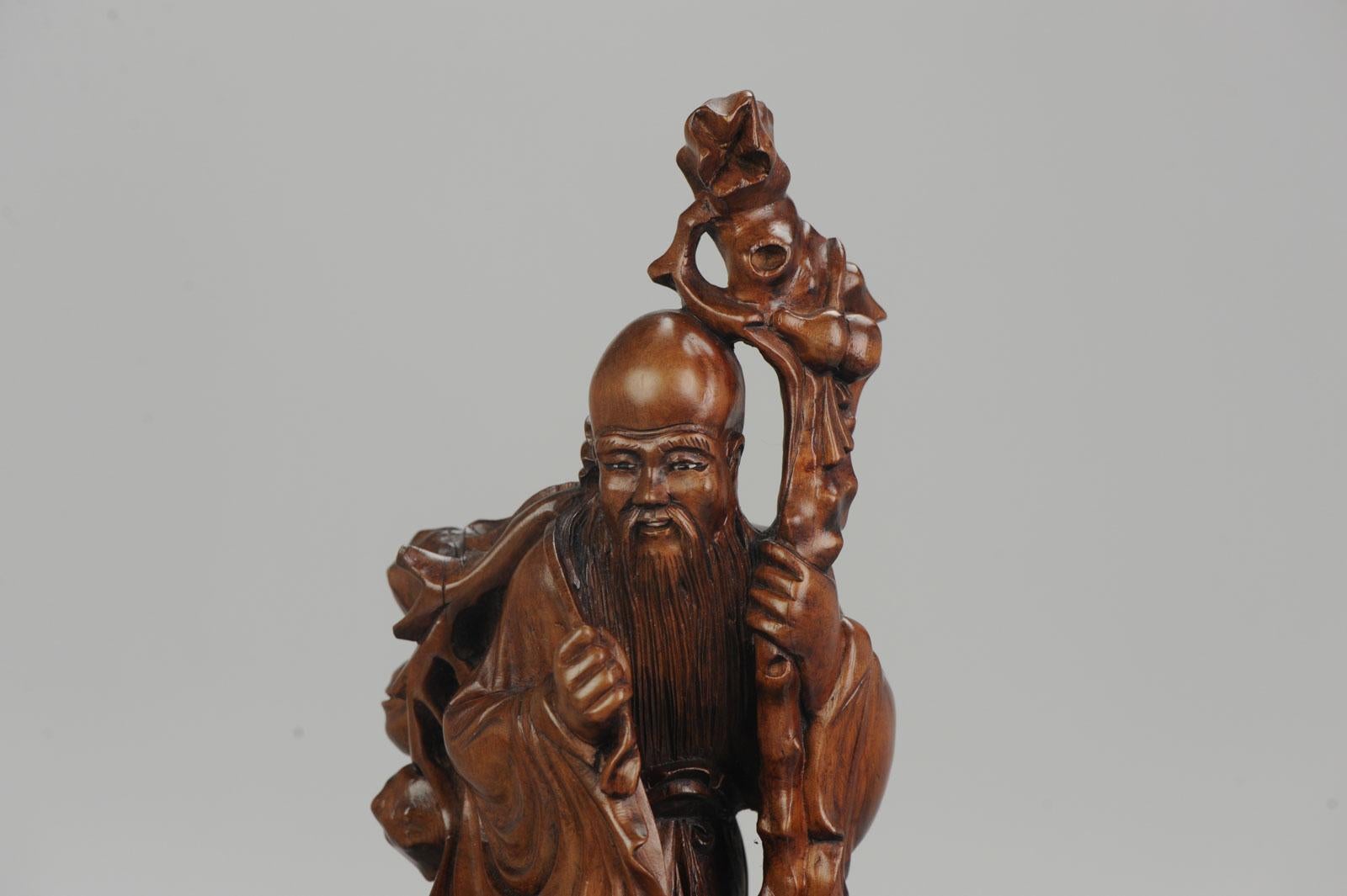 Fine Chinese Carved Wood Statue of Shou Lao Longevity Crane, circa 1900 6