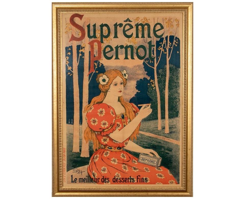 French Color Lithograph Poster, "Supreme Pernot" by Artist E. Gex, circa 1900
