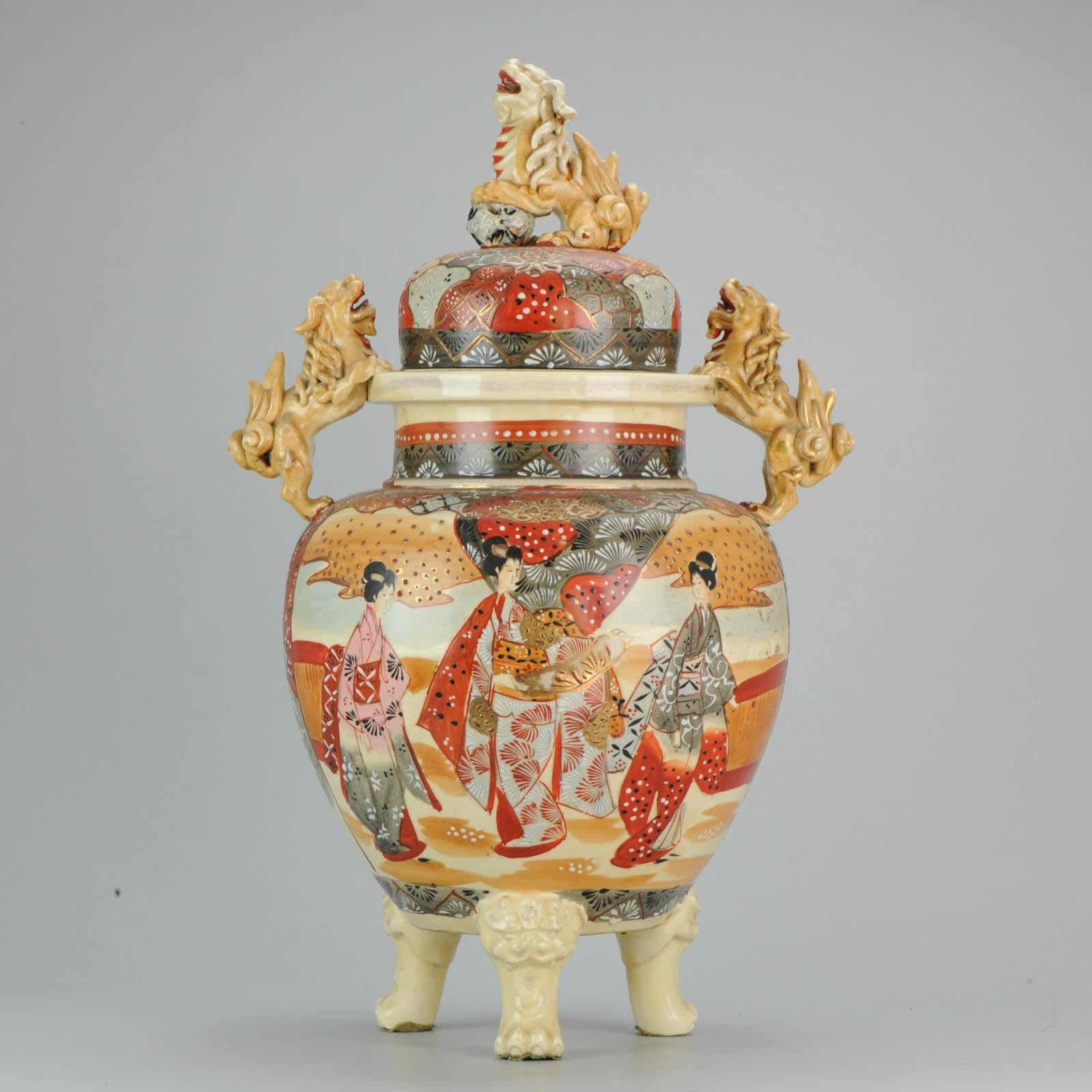High quality hand painted Satsuma vase/pot with warriors or hunters

During the mid-19th century the well-known highly decorated Satsuma ware was created in an appealing oriental design that became an instant success on the export market while