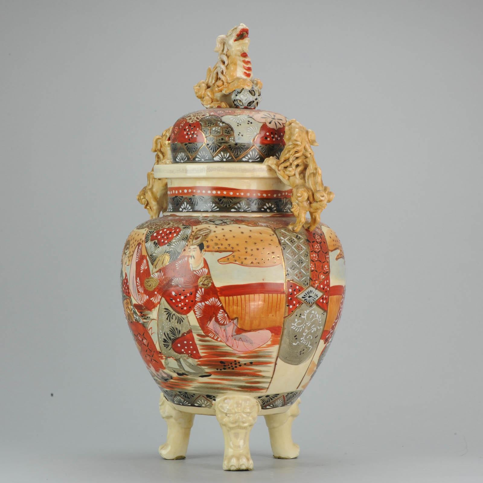 Taisho Japanese Meiji Hand Painted Satsuma Vase Pot Warriors Hunters Antique circa 1900