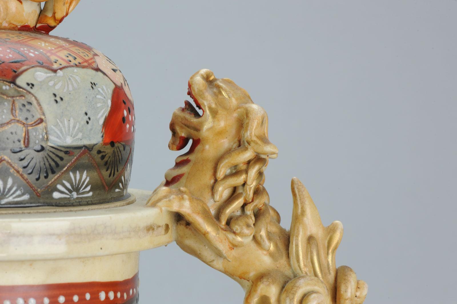 Earthenware Japanese Meiji Hand Painted Satsuma Vase Pot Warriors Hunters Antique circa 1900