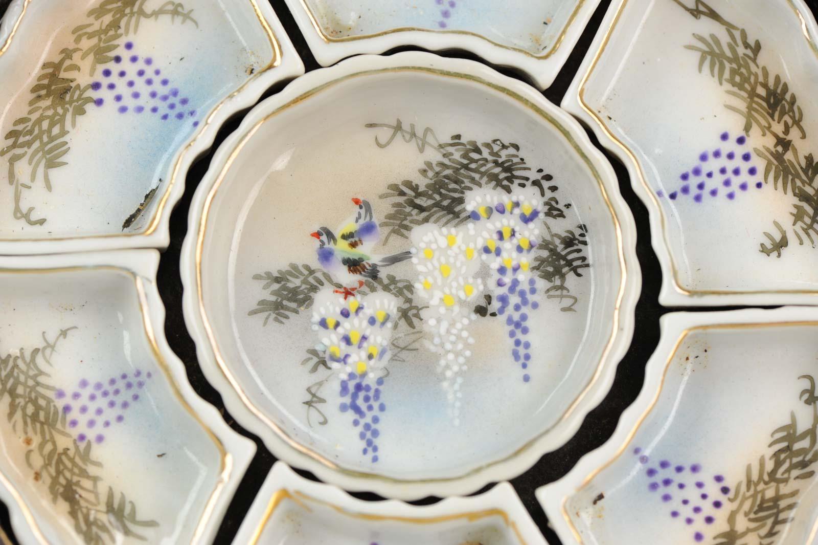 Bronze Japanese Porcelain Sweet Meat Set and Box, circa 1900