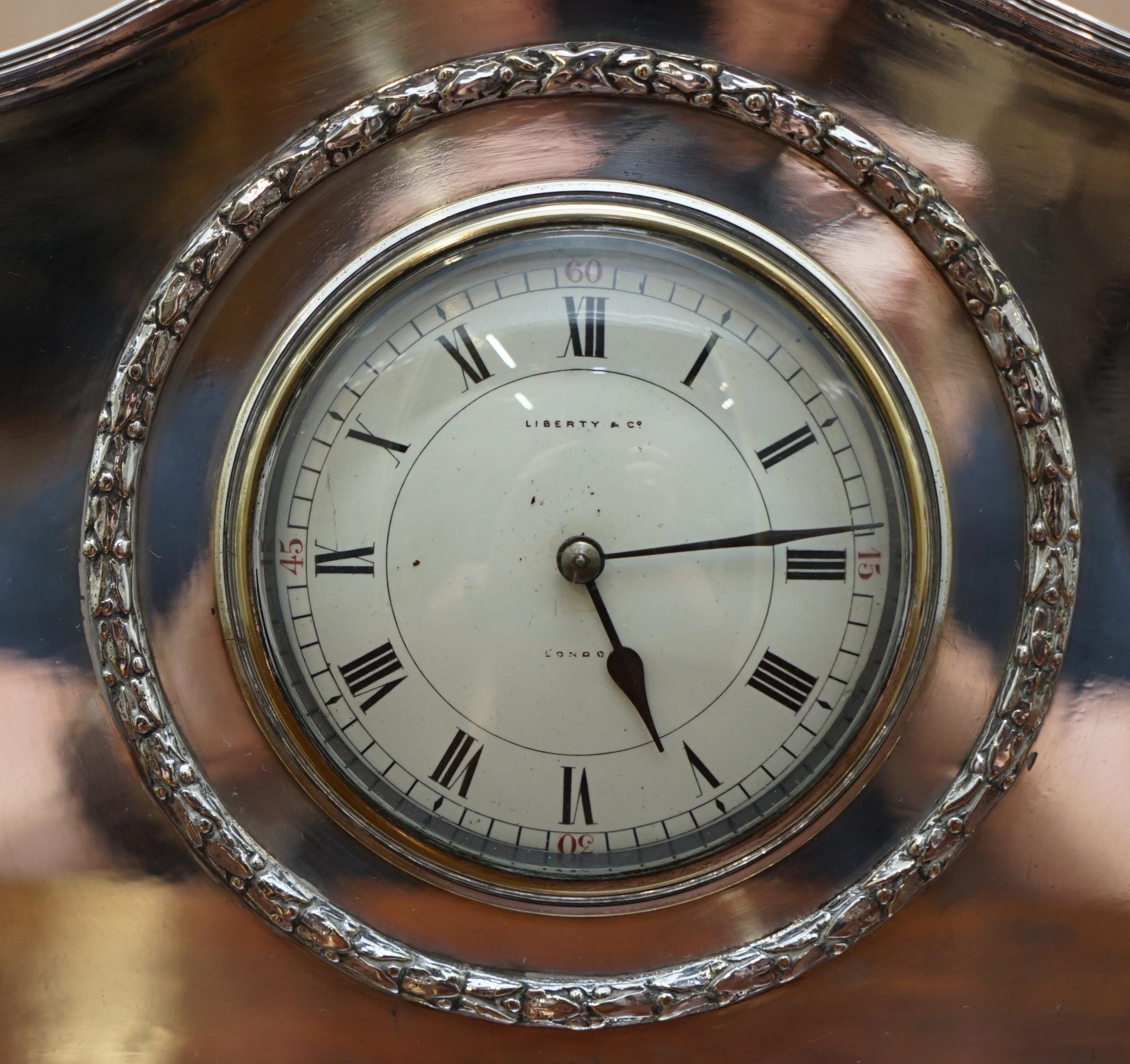 Victorian  1900 Liberty & Co. London Sterling Silver Plated Archibald Knox Mantle Clock For Sale