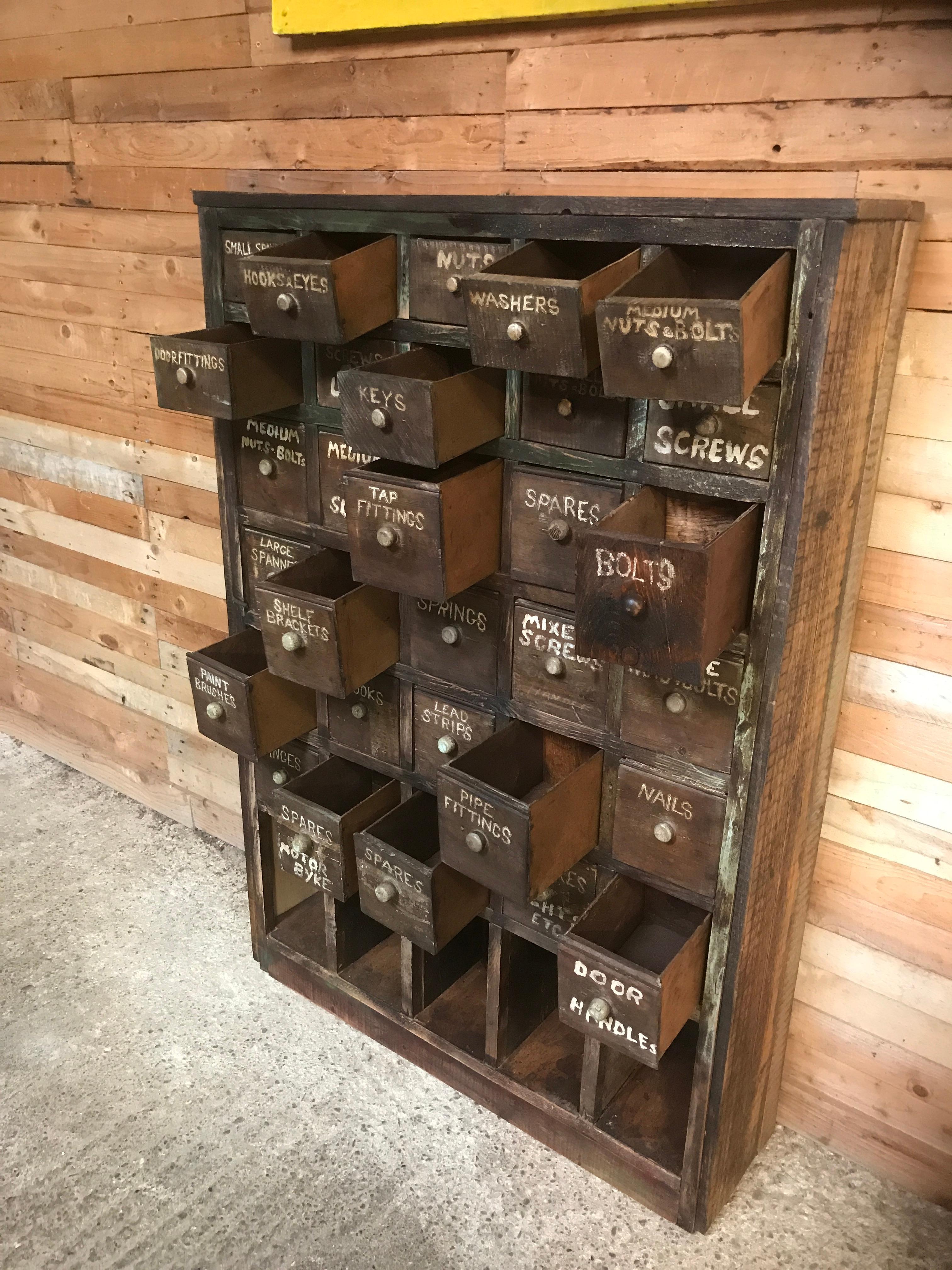 Edwardian Ca 1900 Vintage industrial workshop pigeon hole cabinet with 30 drawers For Sale