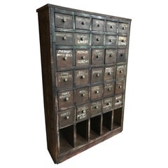 Ca 1900 Used industrial workshop pigeon hole cabinet with 30 drawers