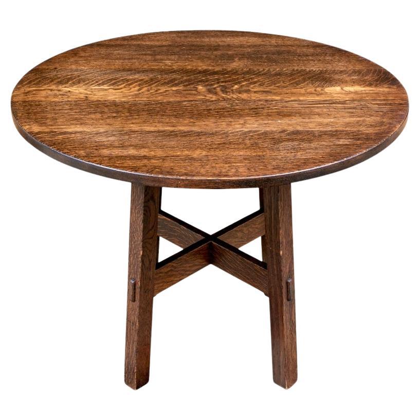 Ca. 1910, Stickley Bros. 38" Runder Taverntisch aus Eiche, beschriftet im Angebot