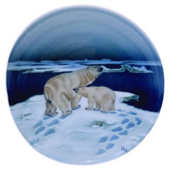 Antique ca. 1910s "Polar Bear" Plate hand-painted by Thorolf Holmboe for PP, Norway