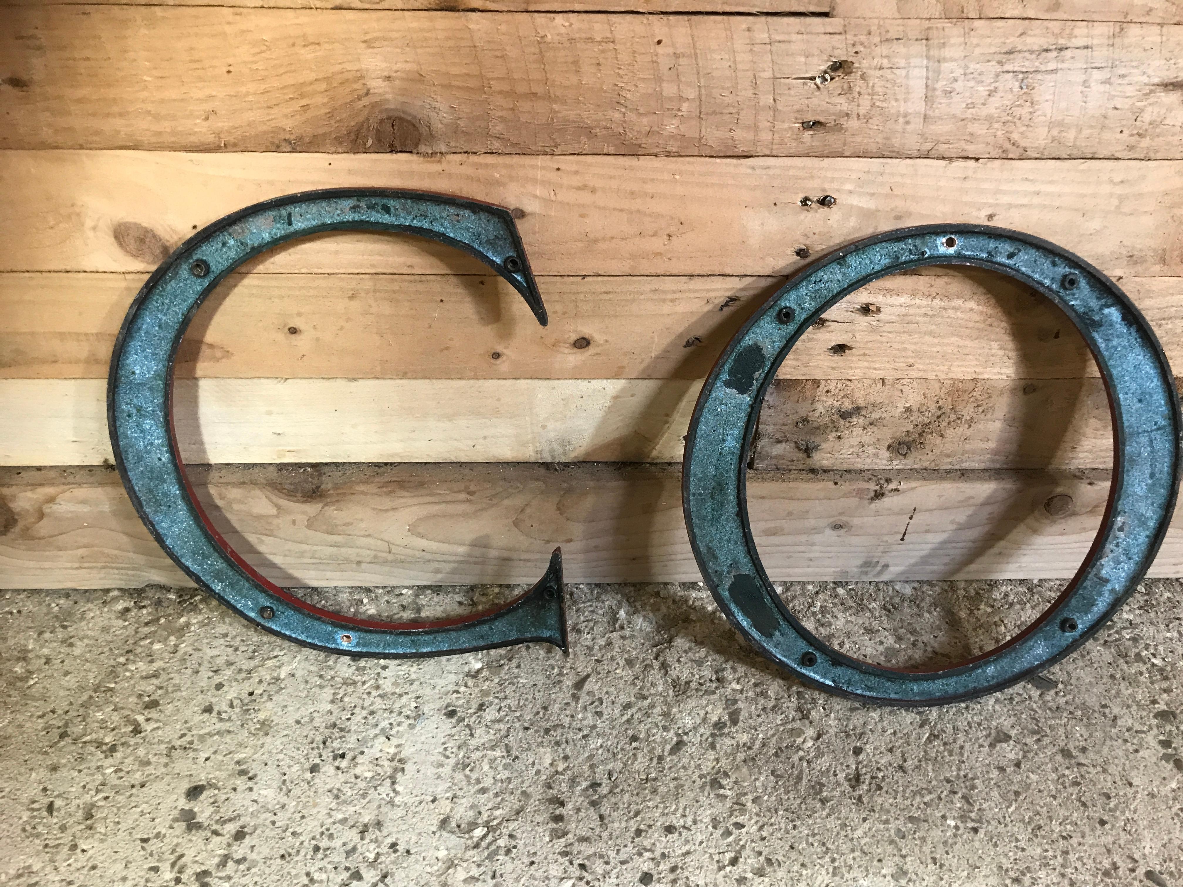 Mid-Century Modern Cast Iron Vintage Industrial CO Signage, circa 1920 For Sale