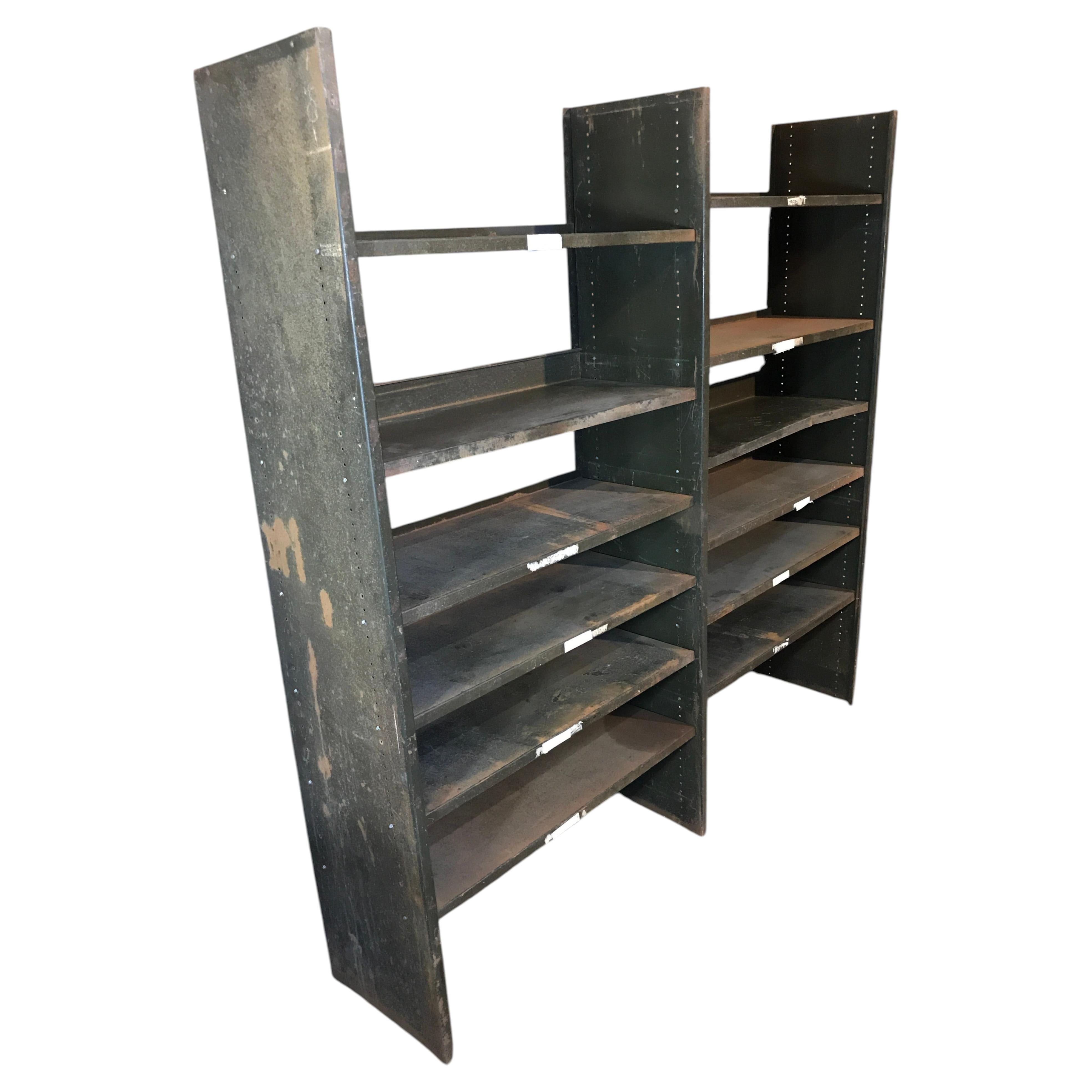 Ca. 1930 Large Industrial Metal Shelving Unit with 12 Adjustable Shelves